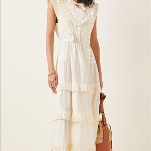 ULLA JOHNSON Blanc acacia ruffled cotton midi dress size 0